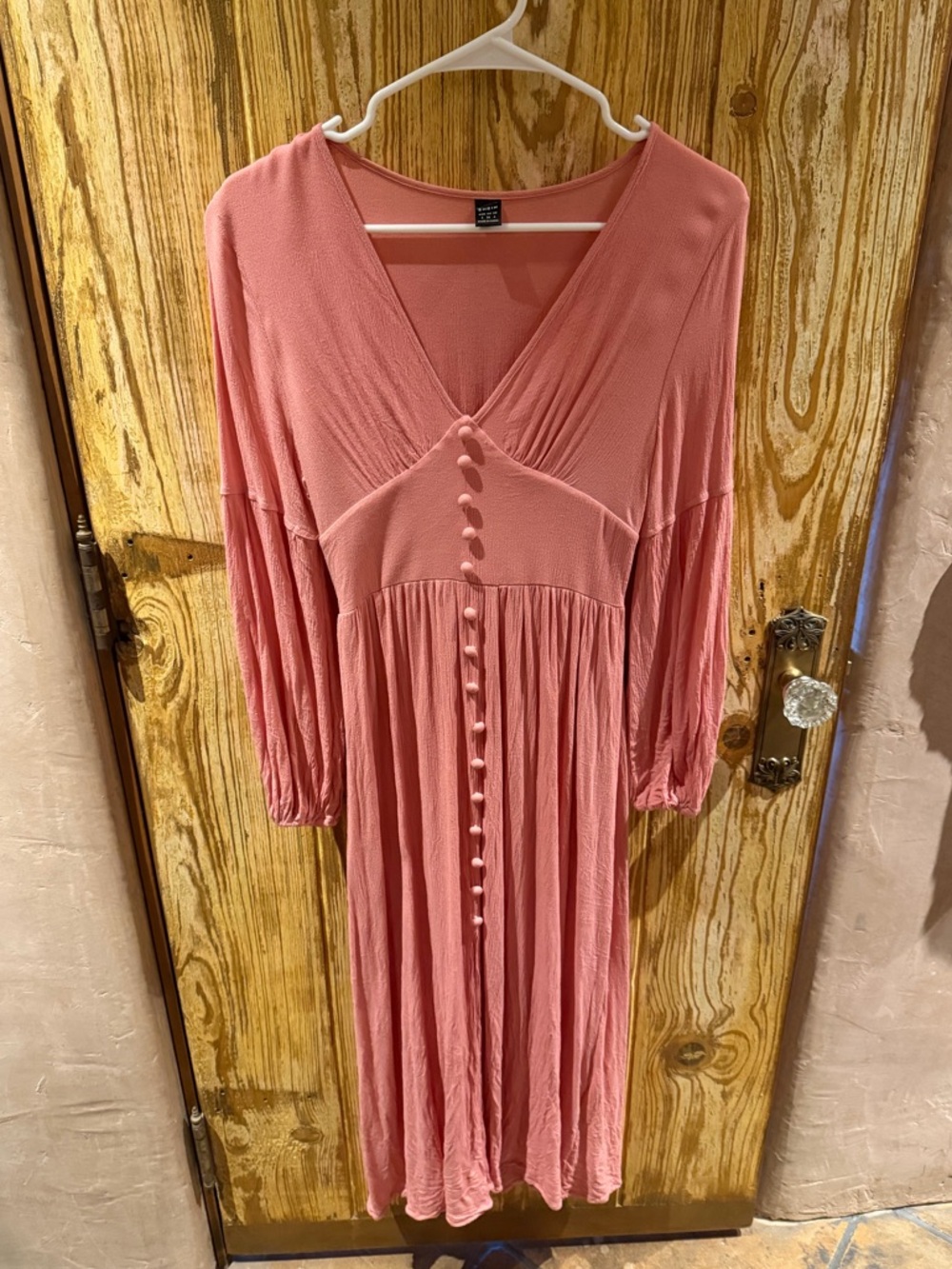 SHEIN Dusty Rose Button-Down V-Neck Long Sleeve Midi Dress